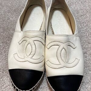Authentic Chanel Lambskin Women's Cream and Black Espadrilles